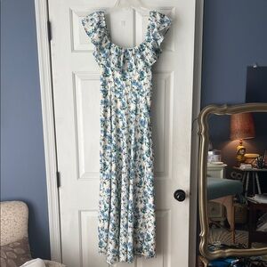 Sam Edelman White Maxi Dress with Blue Floral Print